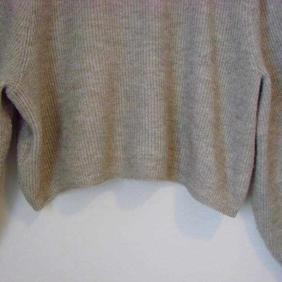 H&M Rhinestone Bow Cardigan Sweater Ribbed Beige Taupe Wool Blend Oversized XL - Picture 15 of 15